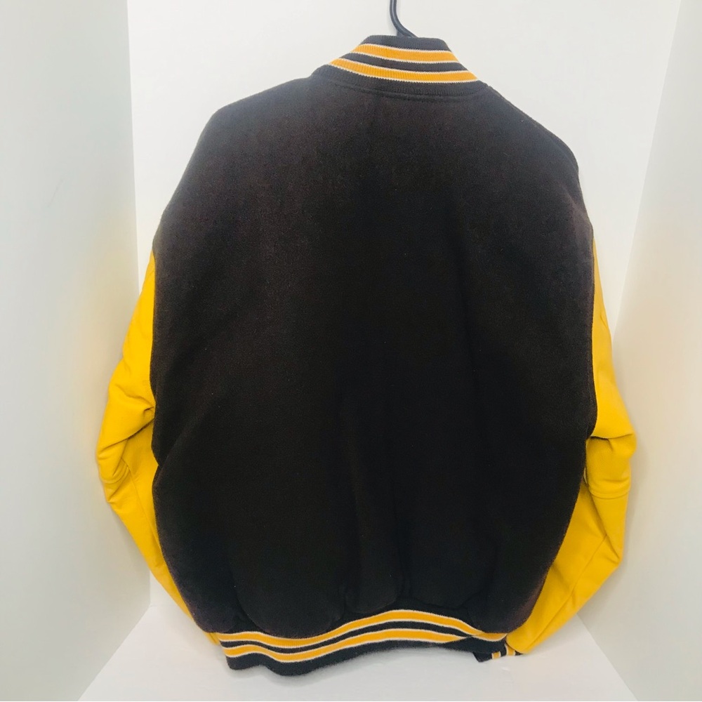 Vintage GAME Sportswear Leather Varsity Jacket Mens Large Brown / Yellow Gold - Picture 5 of 5